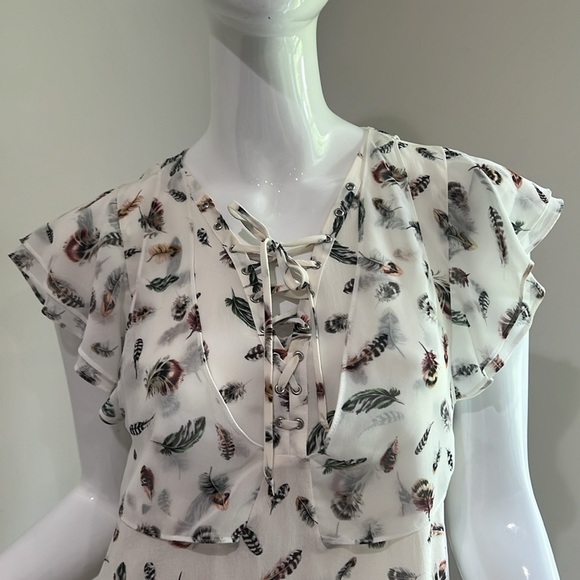 The Kooples Silk Flounce Ruffle Sleeve Feather Mini Dress - Picture 8 of 13